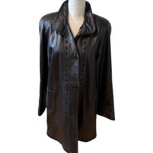 Phil M. Stupp Philadelphia Mid Length Whipstitch Leather Coat Black S